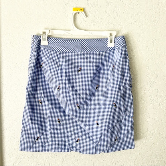 Talbots Skirt Women's 4P Petite Gingham Cotton Canvas Embroidered Parrots Preppy - Picture 2 of 5